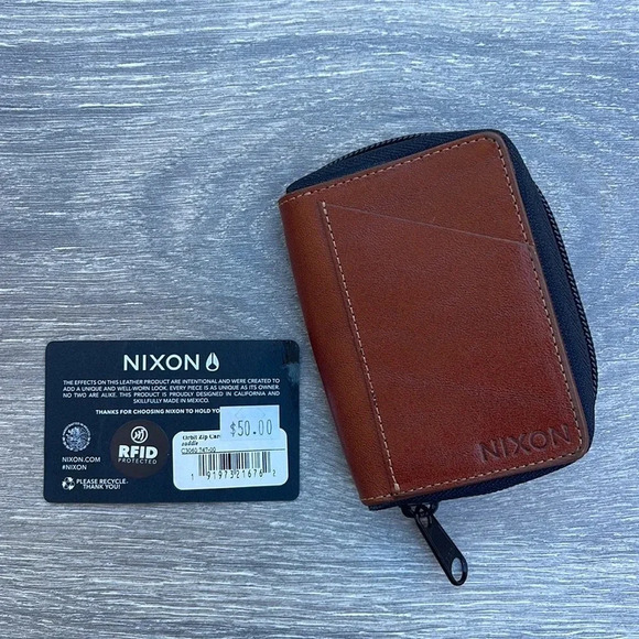 Nixon Orbit Zip Card Leather Wallet, saddle - Picture 7 of 9